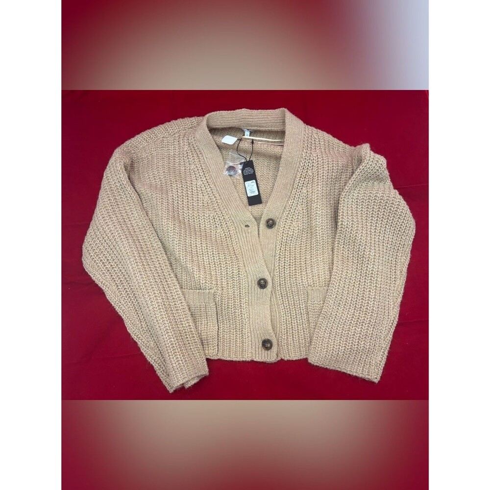 Fashion Nova Chunky Knit Cardigan Sweater NWT Oatmeal Beige Button Front L